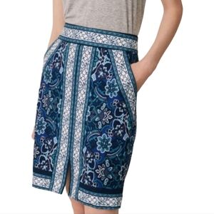 Ann Taylor Loft Blue Floral Design Cotton Blend Lined Pencil Skirt - Size 0